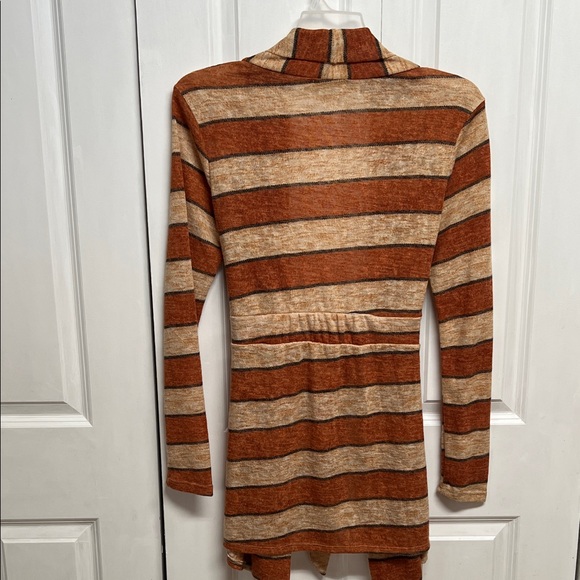 Flamingo Urban Brown Tan Striped Long Open Cardigan Sweater Size L - Picture 5 of 8